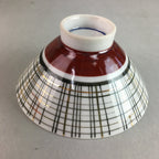 Japanese Porcelain Rice Bowl Vtg Chawan Plaid Black Gold Red PP267