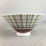 Japanese Porcelain Rice Bowl Vtg Chawan Plaid Black Gold Red PP267