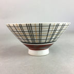 Japanese Porcelain Rice Bowl Vtg Chawan Plaid Black Gold Red PP268