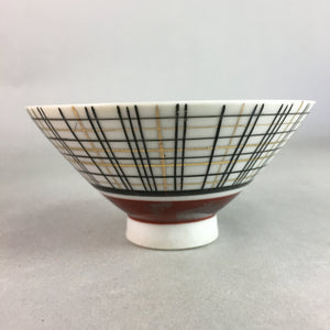 Japanese Porcelain Rice Bowl Vtg Chawan Plaid Black Gold Red PP268