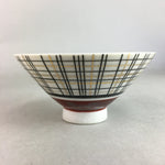 Japanese Porcelain Rice Bowl Vtg Chawan Plaid Black Gold Red PP268