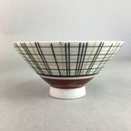 Japanese Porcelain Rice Bowl Vtg Chawan Plaid Black Gold Red PP268
