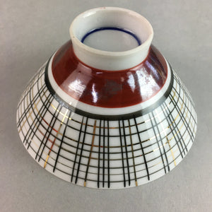 Japanese Porcelain Rice Bowl Vtg Chawan Plaid Black Gold Red PP268
