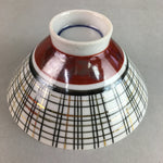 Japanese Porcelain Rice Bowl Vtg Chawan Plaid Black Gold Red PP268