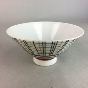 Japanese Porcelain Rice Bowl Vtg Chawan Plaid Black Gold Red PP269