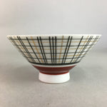 Japanese Porcelain Rice Bowl Vtg Chawan Plaid Black Gold Red PP269