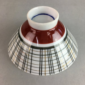 Japanese Porcelain Rice Bowl Vtg Chawan Plaid Black Gold Red PP269