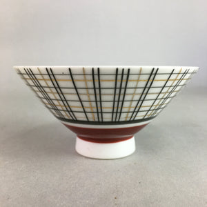 Japanese Porcelain Rice Bowl Vtg Chawan Plaid Black Gold Red PP269