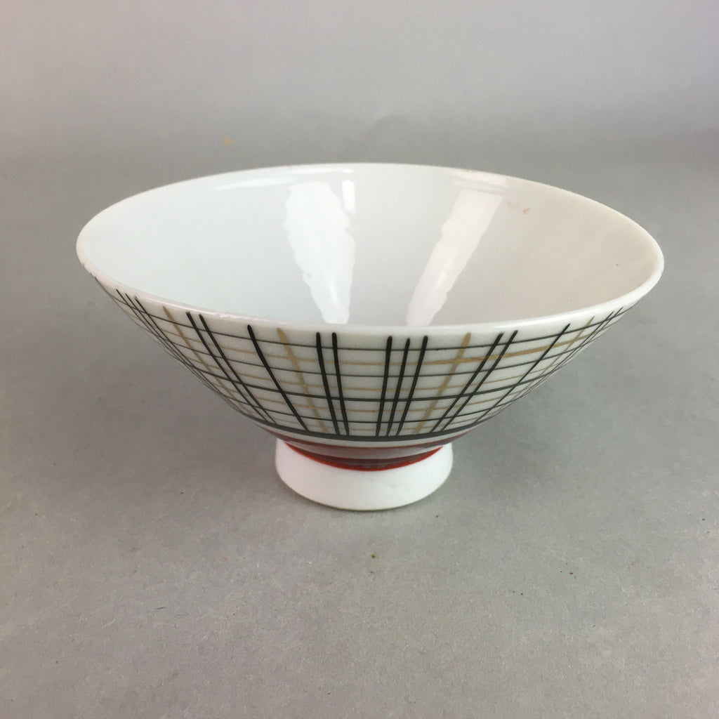 Japanese Porcelain Rice Bowl Vtg Chawan Plaid Black Gold Red PP270