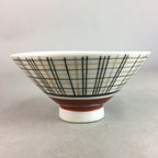 Japanese Porcelain Rice Bowl Vtg Chawan Plaid Black Gold Red PP270