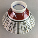 Japanese Porcelain Rice Bowl Vtg Chawan Plaid Black Gold Red PP270