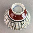 Japanese Porcelain Rice Bowl Vtg Chawan Plaid Black Gold Red PP271