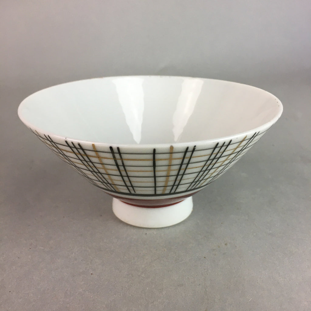Japanese Porcelain Rice Bowl Vtg Chawan Plaid Black Gold Red PP271
