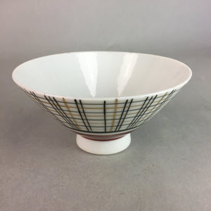 Japanese Porcelain Rice Bowl Vtg Chawan Plaid Black Gold Red PP271
