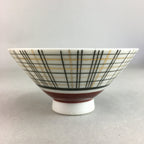 Japanese Porcelain Rice Bowl Vtg Chawan Plaid Black Gold Red PP271