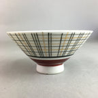 Japanese Porcelain Rice Bowl Vtg Chawan Plaid Black Gold Red PP271