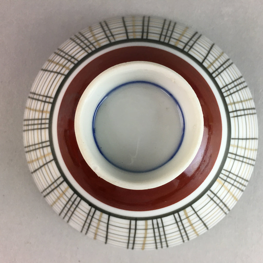 Japanese Porcelain Rice Bowl Vtg Chawan Plaid Black Gold Red PP271