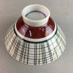 Japanese Porcelain Rice Bowl Vtg Chawan Plaid Black Gold Red PP271