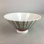 Japanese Porcelain Rice Bowl Vtg Chawan Plaid Black Gold Red PP272