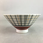 Japanese Porcelain Rice Bowl Vtg Chawan Plaid Black Gold Red PP272