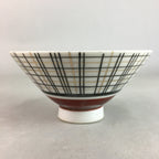 Japanese Porcelain Rice Bowl Vtg Chawan Plaid Black Gold Red PP272