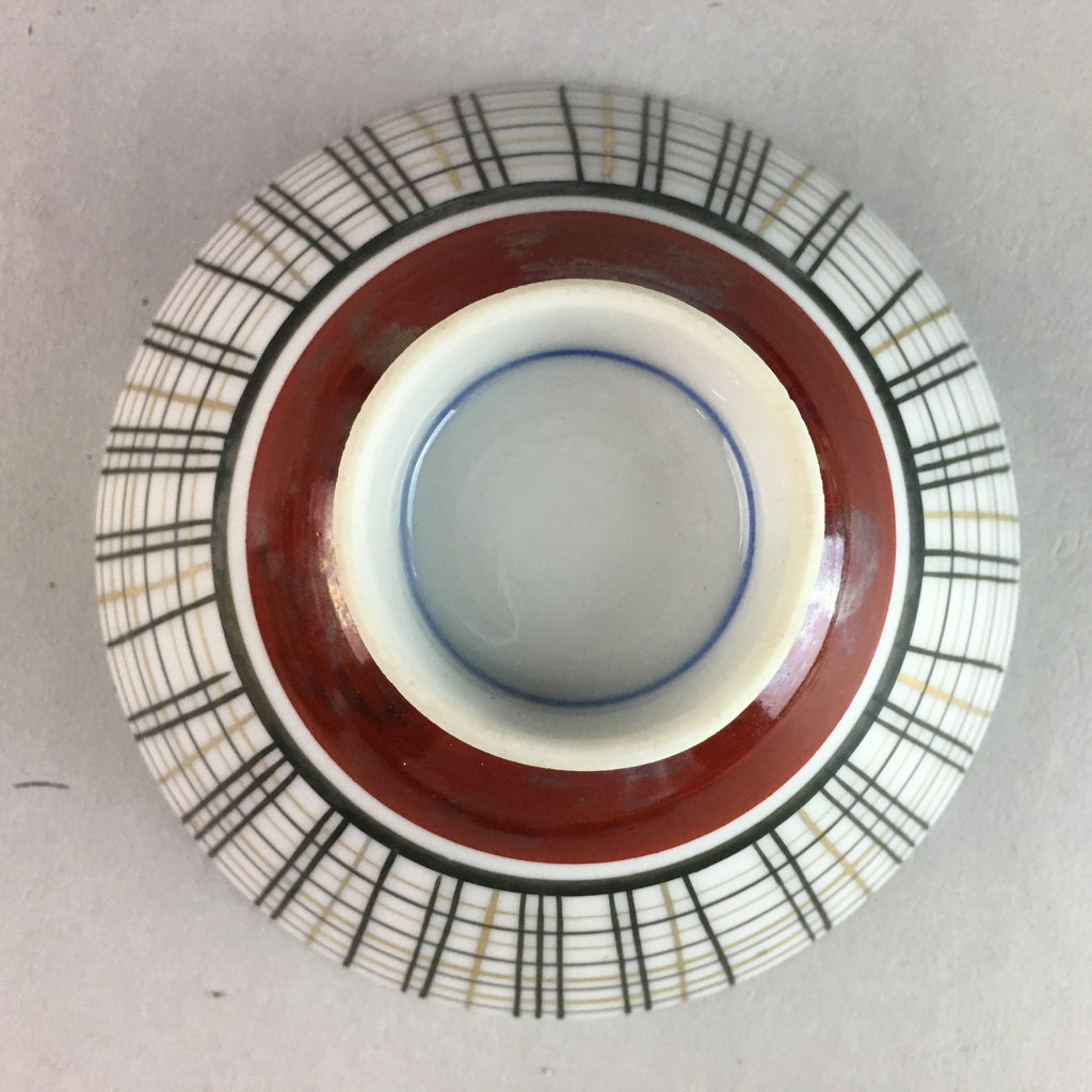 Japanese Porcelain Rice Bowl Vtg Chawan Plaid Black Gold Red PP272