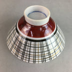 Japanese Porcelain Rice Bowl Vtg Chawan Plaid Black Gold Red PP272