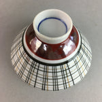 Japanese Porcelain Rice Bowl Vtg Chawan Plaid Black Gold Red PP273