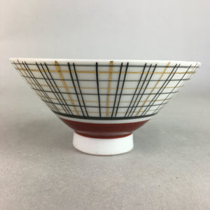 Japanese Porcelain Rice Bowl Vtg Chawan Plaid Black Gold Red PP273