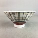 Japanese Porcelain Rice Bowl Vtg Chawan Plaid Black Gold Red PP273