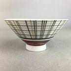 Japanese Porcelain Rice Bowl Vtg Chawan Plaid Black Gold Red PP273
