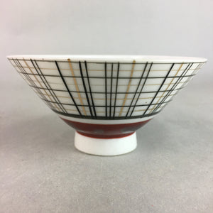 Japanese Porcelain Rice Bowl Vtg Chawan Plaid Black Gold Red PP273