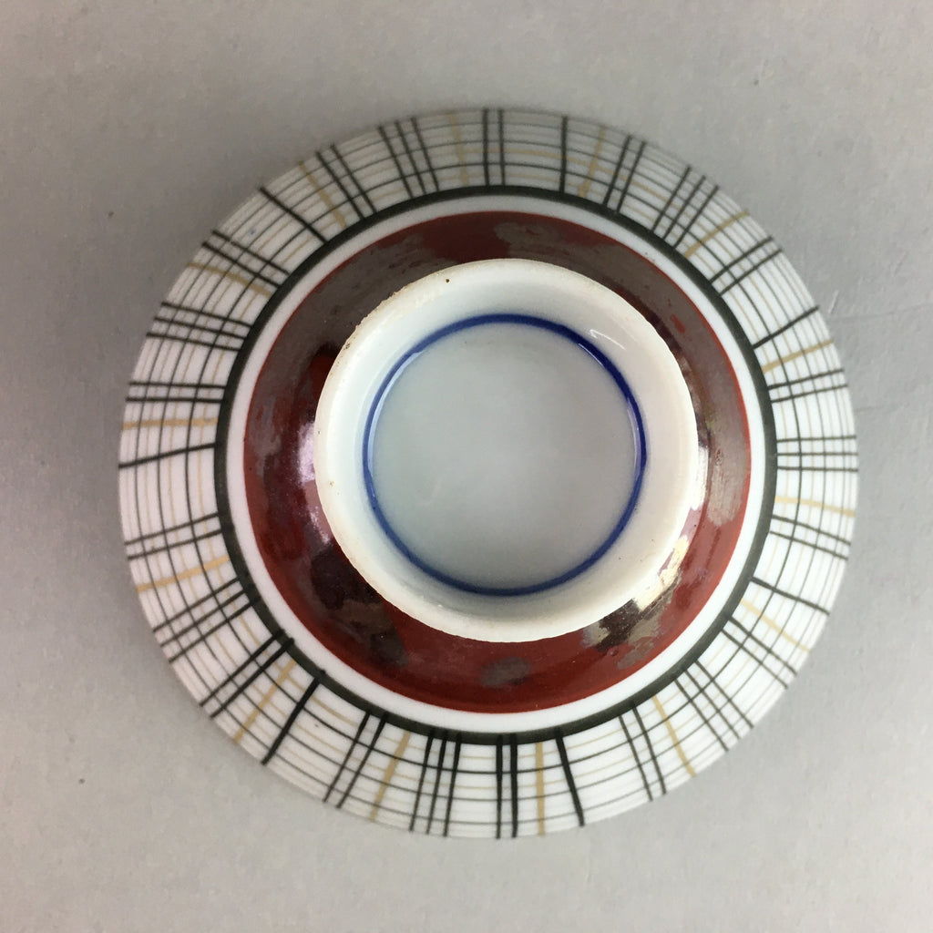 Japanese Porcelain Rice Bowl Vtg Chawan Plaid Black Gold Red PP273