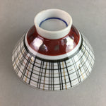 Japanese Porcelain Rice Bowl Vtg Chawan Plaid Black Gold Red PP273