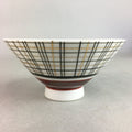 Japanese Porcelain Rice Bowl Vtg Chawan Plaid Black Gold Red PP273