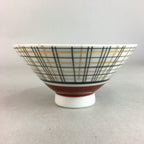 Japanese Porcelain Rice Bowl Vtg Chawan Plaid Black Gold Red PP274