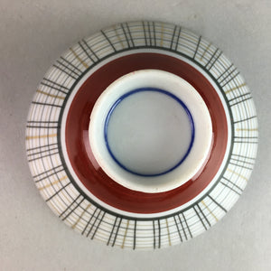 Japanese Porcelain Rice Bowl Vtg Chawan Plaid Black Gold Red PP274