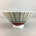 Japanese Porcelain Rice Bowl Vtg Chawan Plaid Black Gold Red PP274