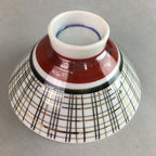 Japanese Porcelain Rice Bowl Vtg Chawan Plaid Black Gold Red PP275