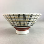Japanese Porcelain Rice Bowl Vtg Chawan Plaid Black Gold Red PP275