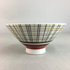 Japanese Porcelain Rice Bowl Vtg Chawan Plaid Black Gold Red PP275