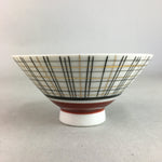 Japanese Porcelain Rice Bowl Vtg Chawan Plaid Black Gold Red PP275