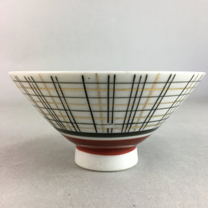 Japanese Porcelain Rice Bowl Vtg Chawan Plaid Black Gold Red PP275