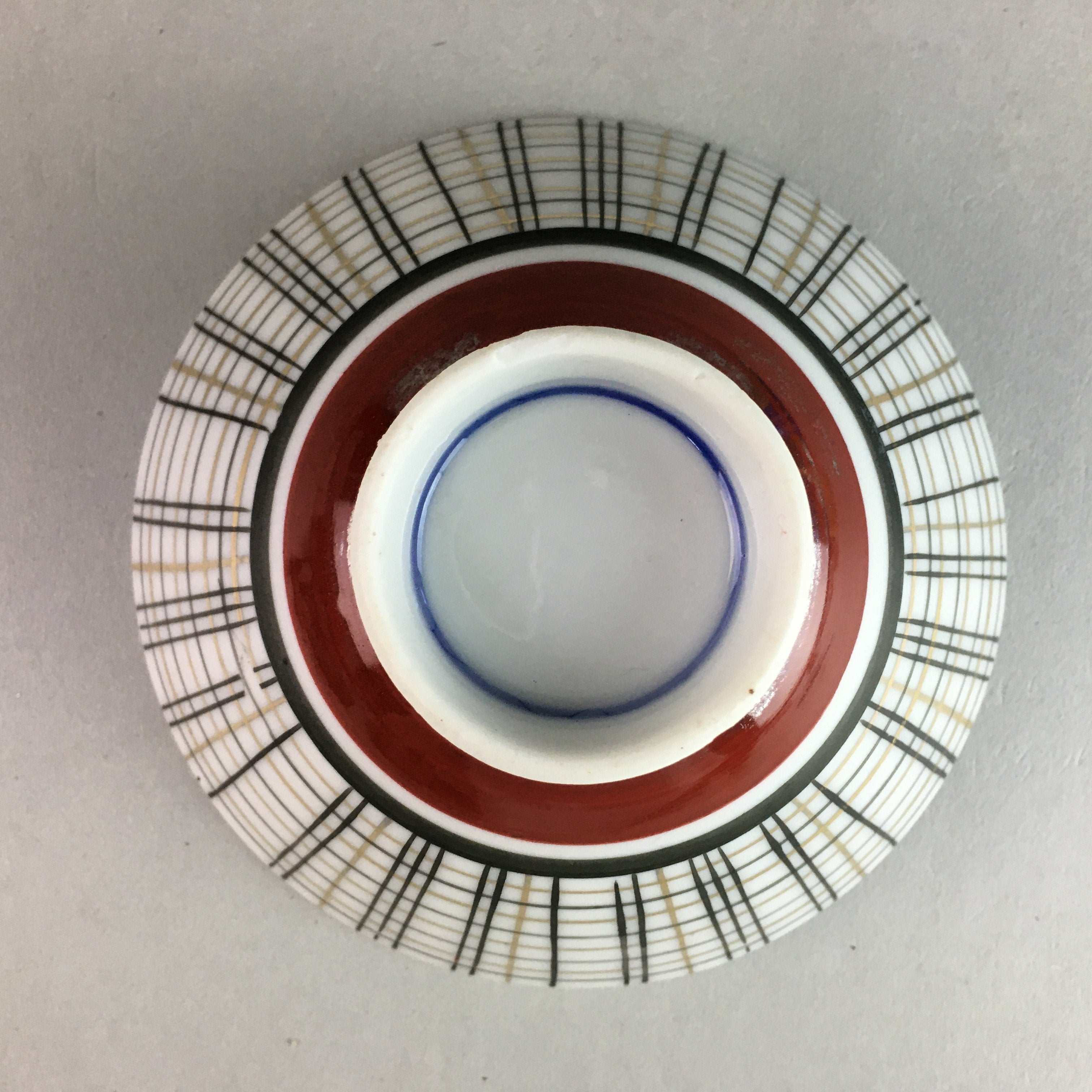 Japanese Porcelain Rice Bowl Vtg Chawan Plaid Black Gold Red PP275
