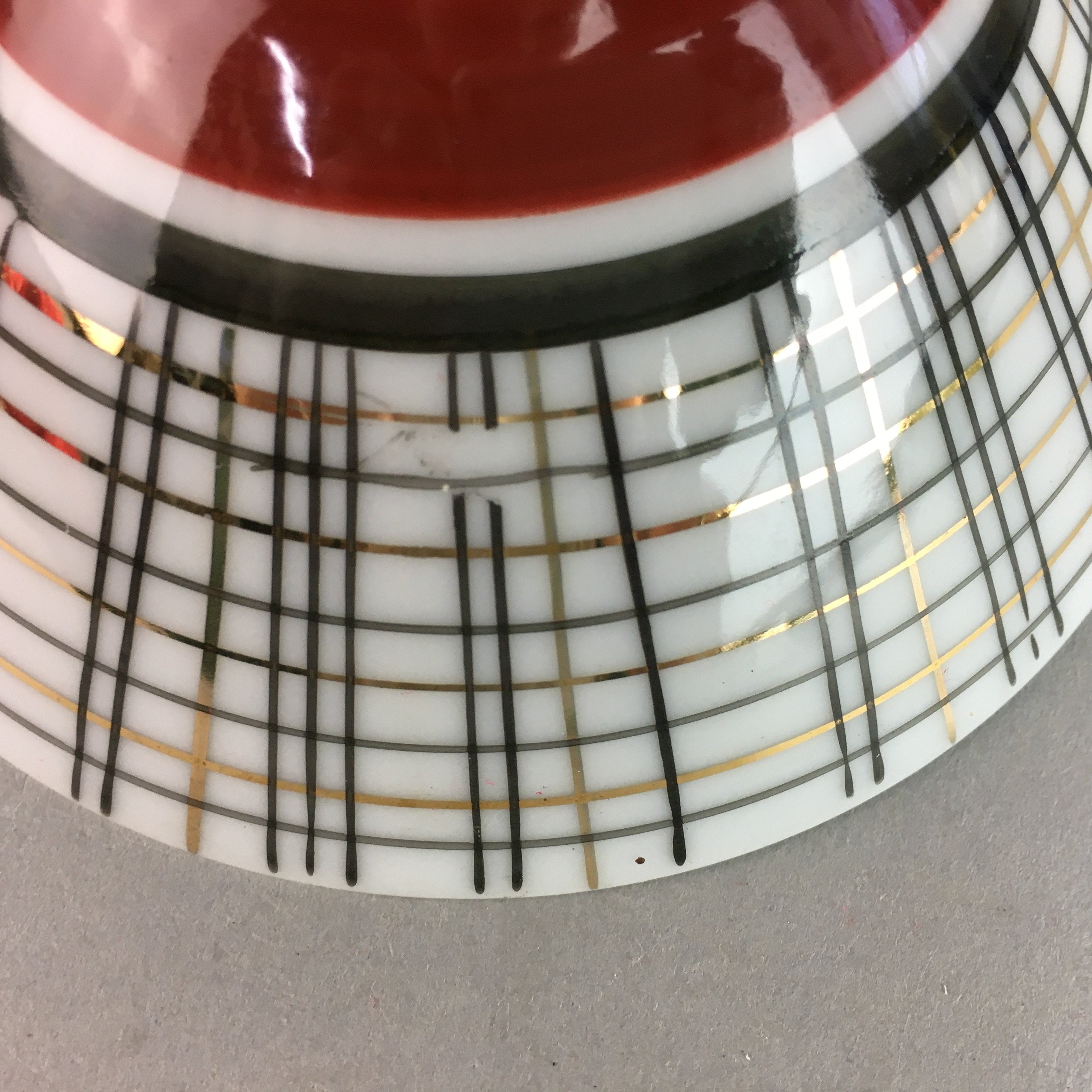 Japanese Porcelain Rice Bowl Vtg Chawan Plaid Black Gold Red PP275