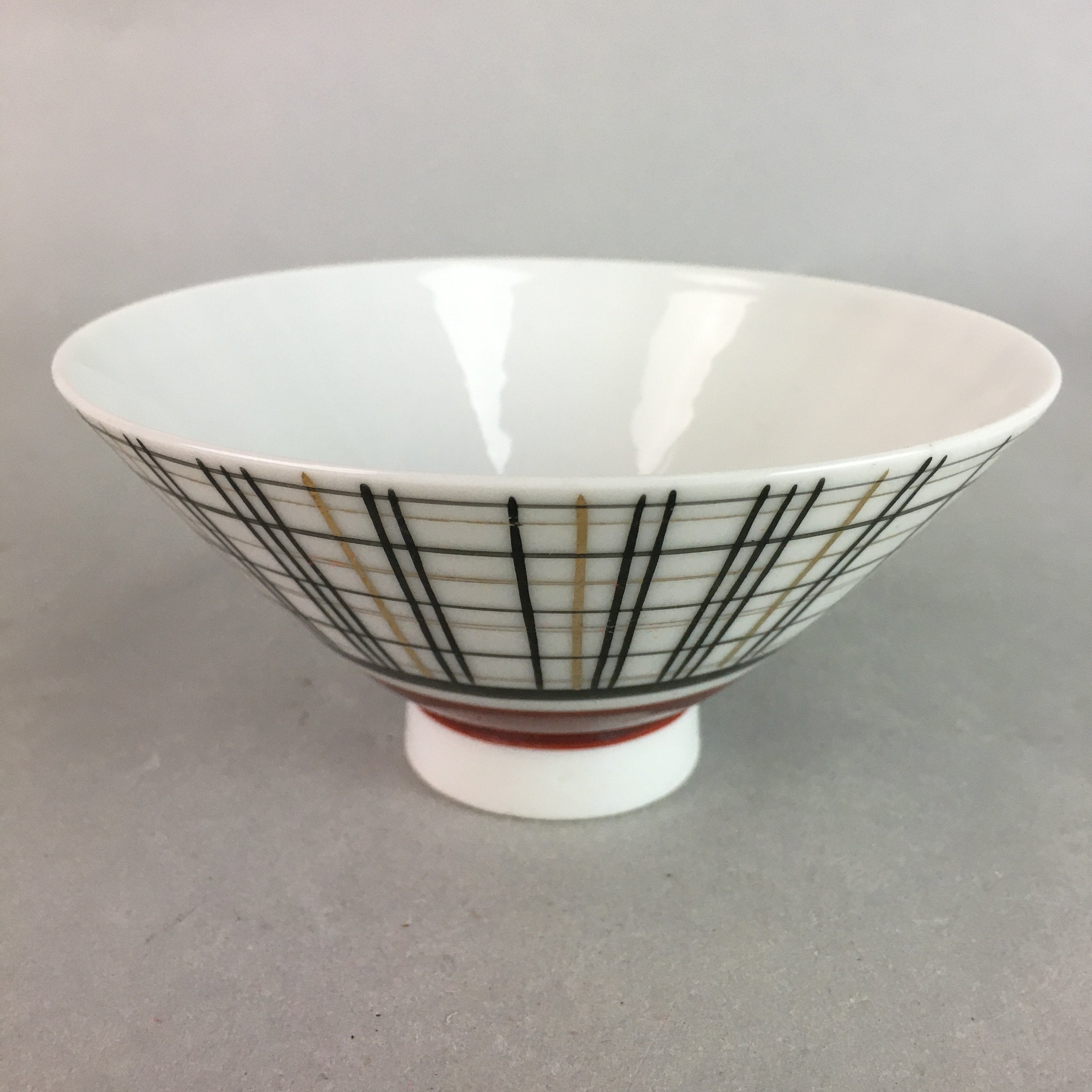 Japanese Porcelain Rice Bowl Vtg Chawan Plaid Black Gold Red PP276