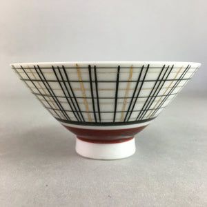 Japanese Porcelain Rice Bowl Vtg Chawan Plaid Black Gold Red PP276