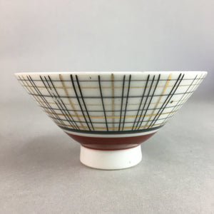 Japanese Porcelain Rice Bowl Vtg Chawan Plaid Black Gold Red PP277