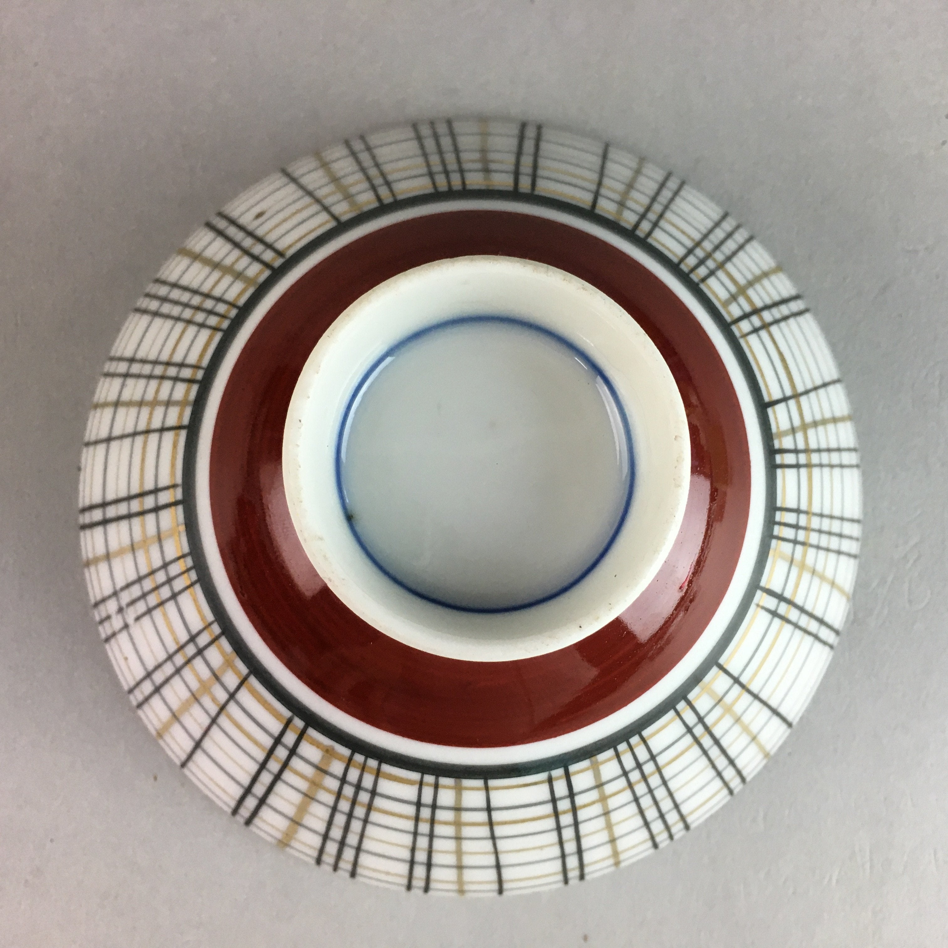 Japanese Porcelain Rice Bowl Vtg Chawan Plaid Black Gold Red PP277