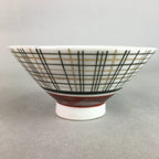 Japanese Porcelain Rice Bowl Vtg Chawan Plaid Black Gold Red PP278